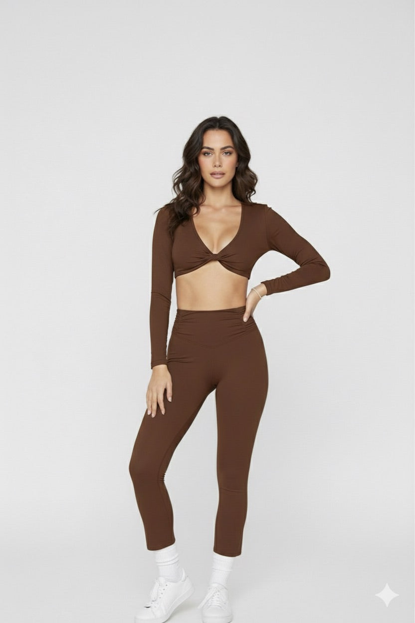 Ruched longe set Brown