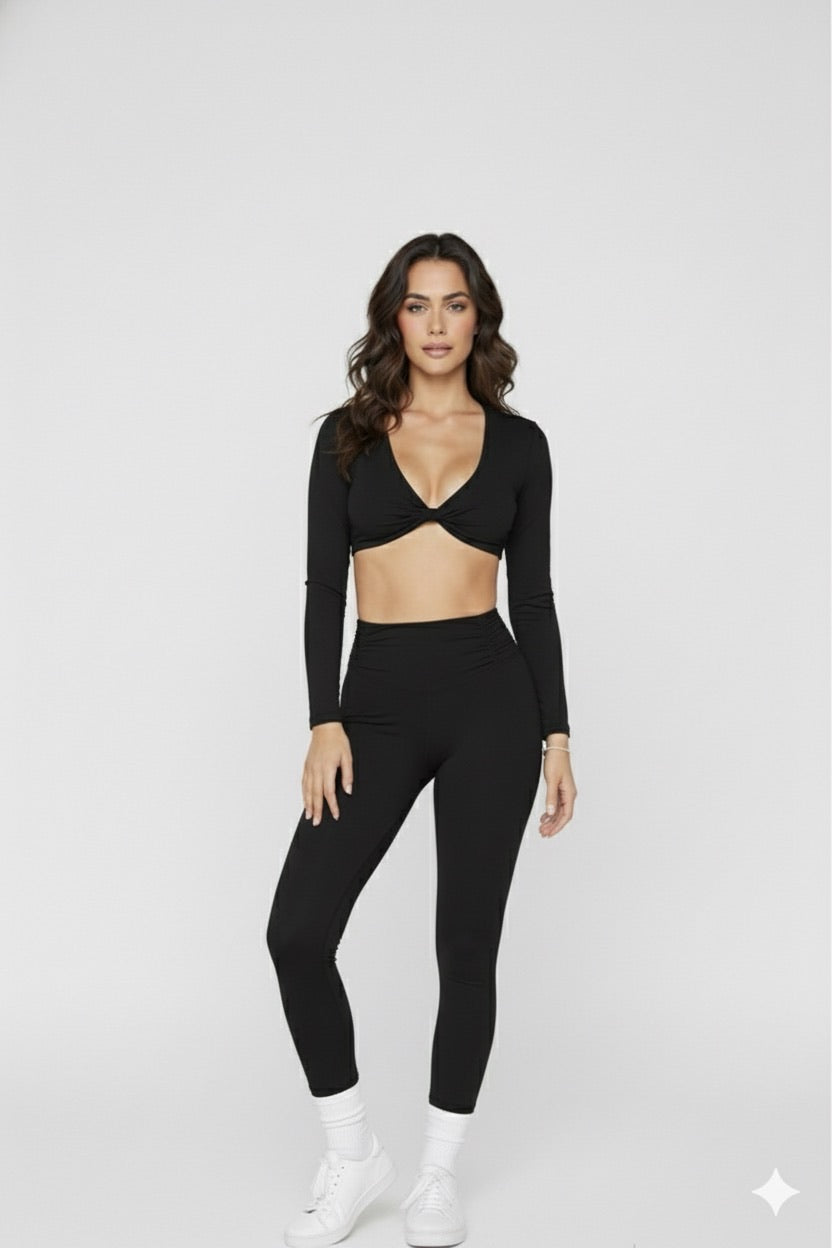 Ruched longe set Black